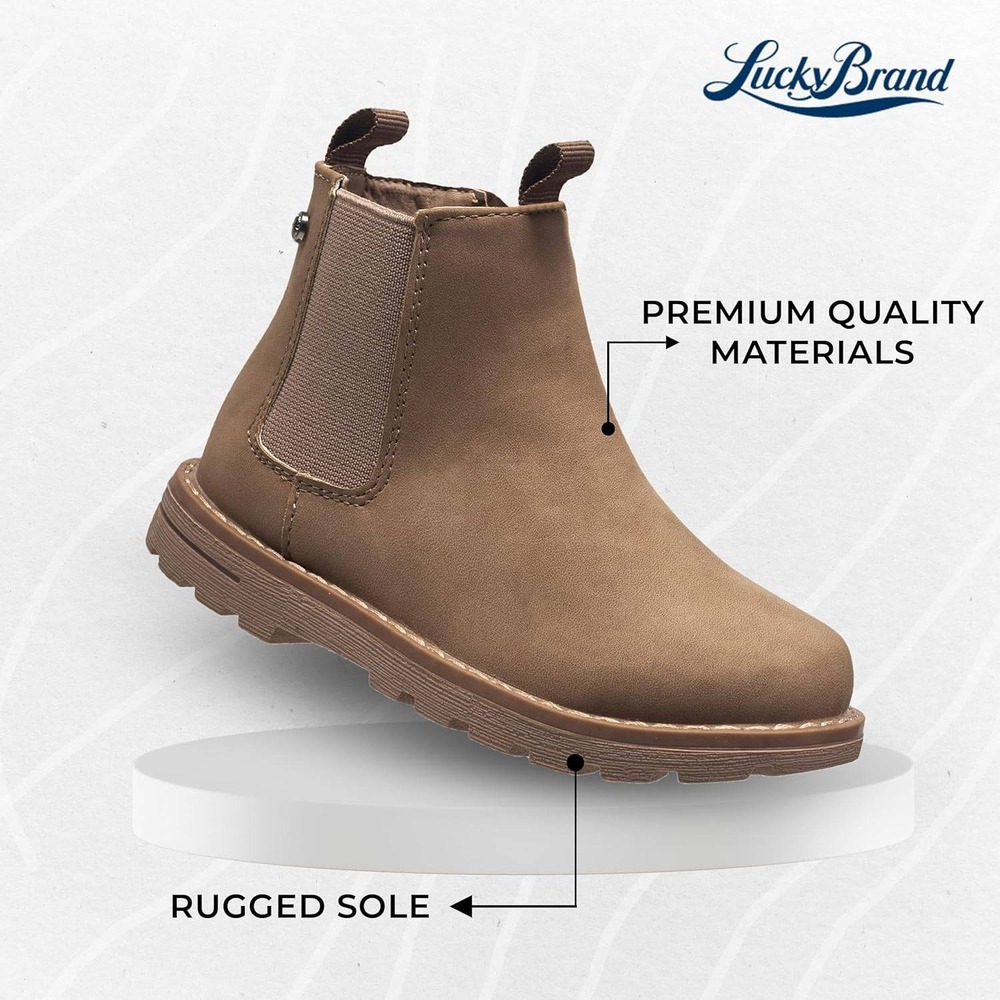 Lucky Brand Kids Basel Chelsea Ankle Boots Tan Brown Side Zip Lug Sole Size 12